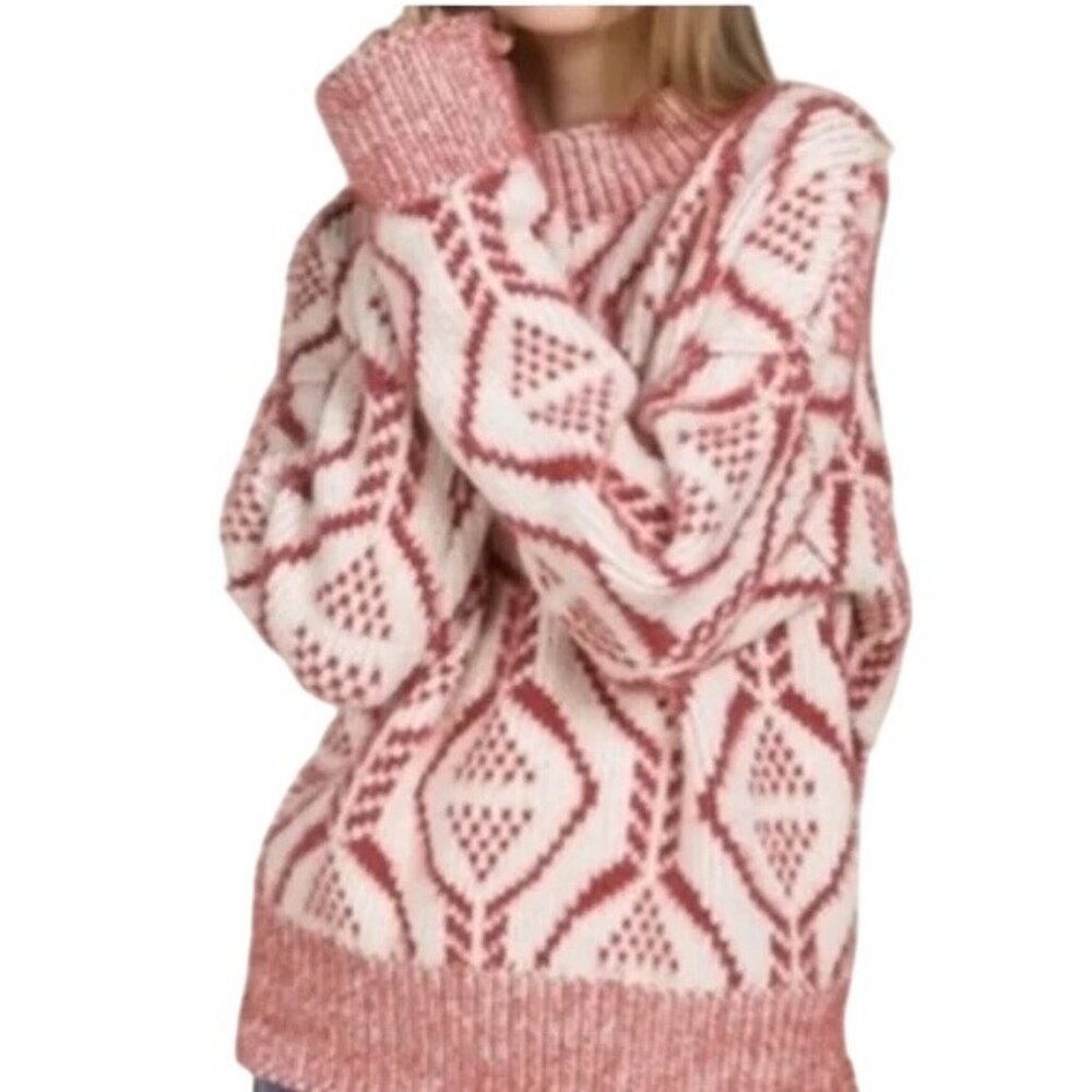 POL Sweater Size Large High Neck Long Sleeve Pullover Geometric Eyelash Comfort